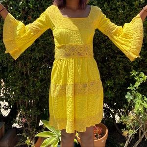 VINTAGE Yellow crochet/lace dress, Sz S-M